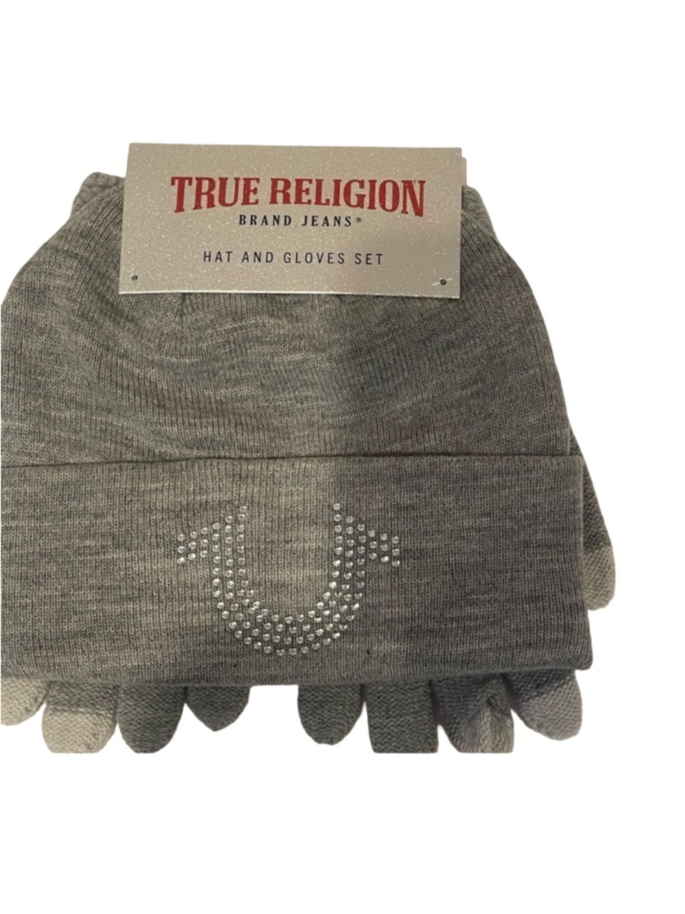 True Religion Gray Knit Beanie and matching gloves - Picture 7 of 7